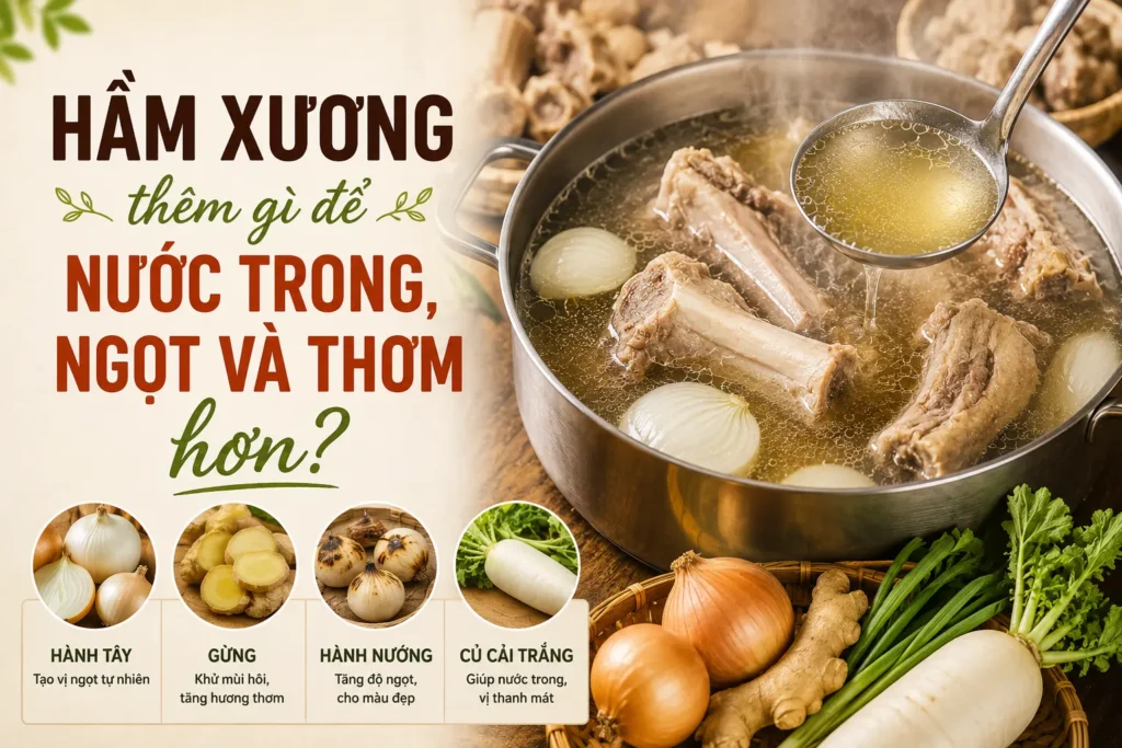 Hầm xương thêm gì để nước trong, ngọt và thơm hơn